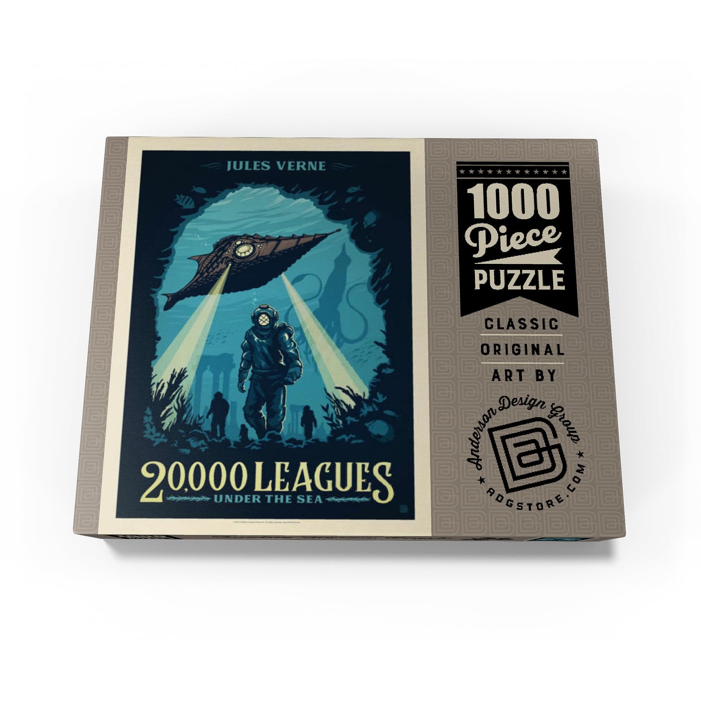 MyPuzzle 1000 Piece Jigsaw Puzzle - 20,000 Leagues Under The Sea Vintage Poster, Colorful Cardboard for Adults