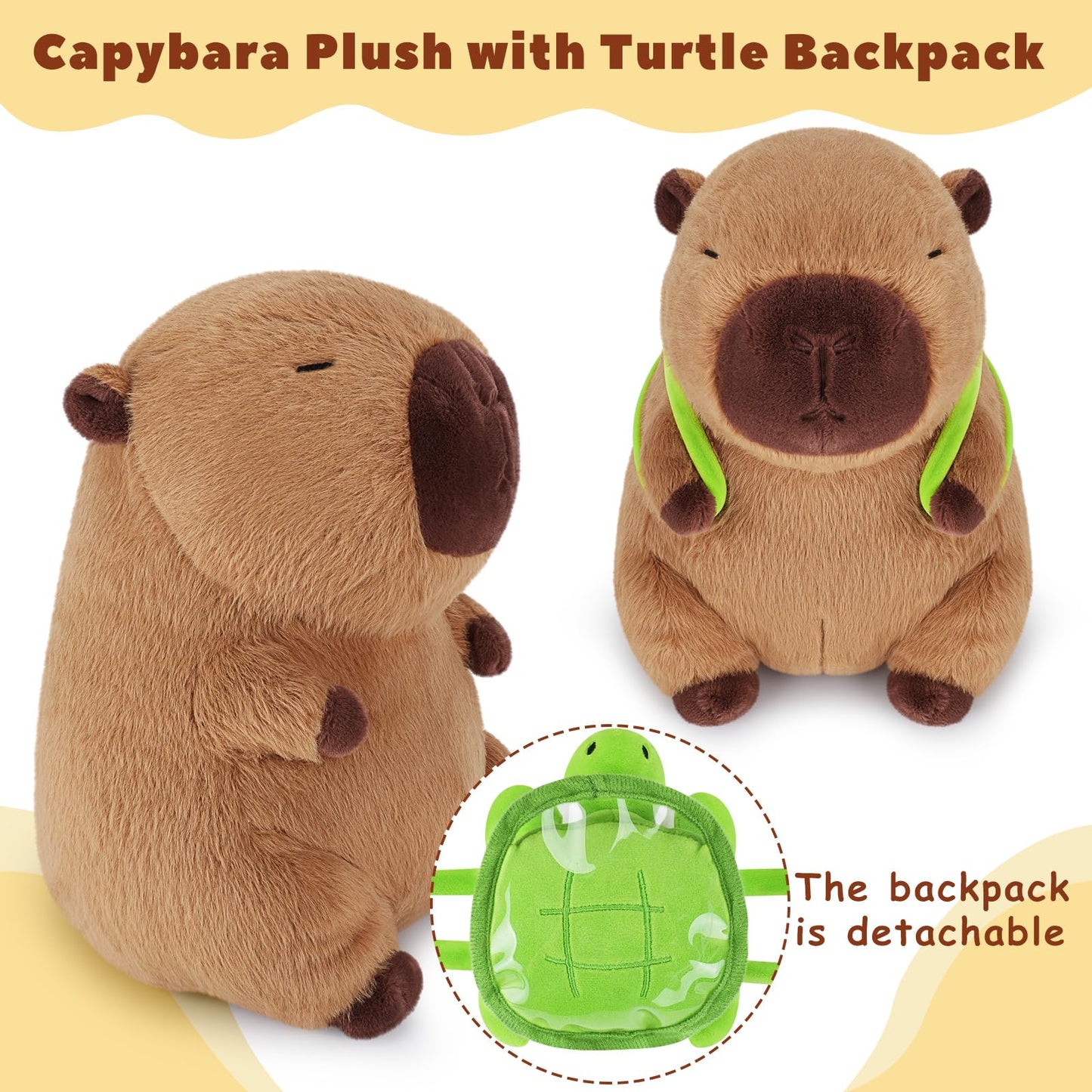 Achwishap Capybara Plush,Cute Plushies Capybara Stuffed Animal,Soft Capybara Plush Toys,Kawaii Plush Stuffed Toys With Turtle Backpack Plushies Gifts For Kids Adults Birthday(Capybara Turtle,14”)