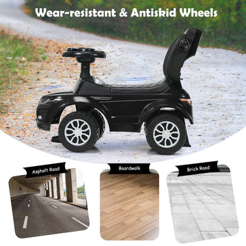 Honey Joy Ride On Push Car, Foot To Floor Ride On Sliding Car Push Handle & Detachable Guardrail, Sound & Lights, Under Seat Storage, Push Cars For Toddlers 1-3, Gift For Kids Boys Girls(Black)