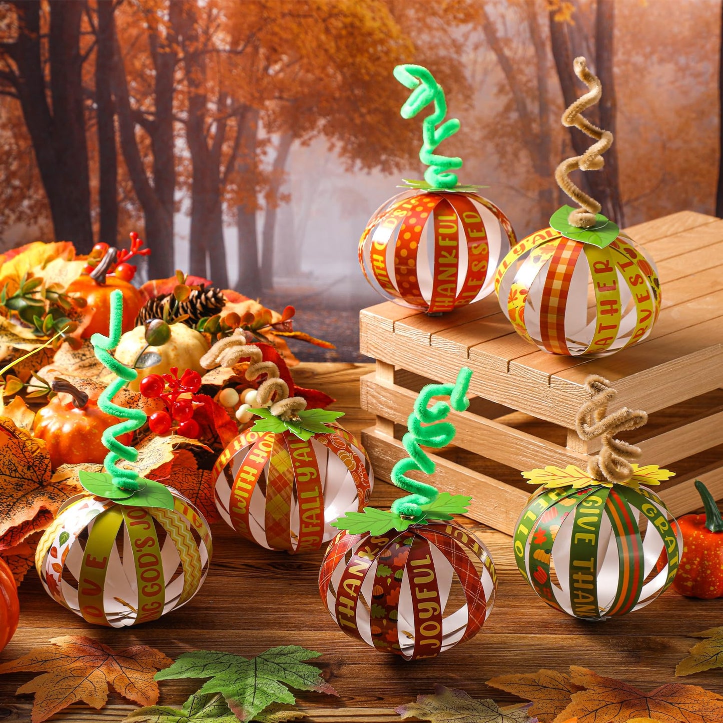 Mooliwe 30 Set Fall Pumpkin Crafts Bulk Religious Christian Craft Kit DIY Autumn Paper Fall Tree Ornaments for Thanksgiving Hall