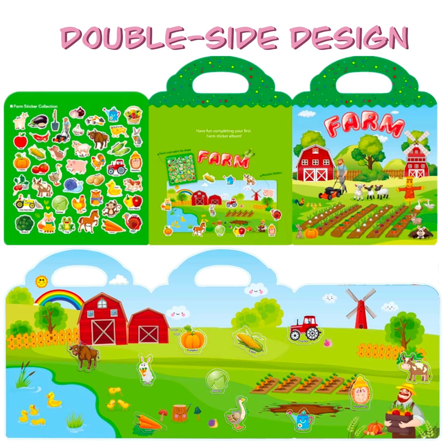 Reusable Sticker Book For Kids, 3 Sets Educational Learning Toys Travel Stickers Activity Books For Toddler Girls Boys Age 3+ Birthday Gifts - Farm, Season & Animals