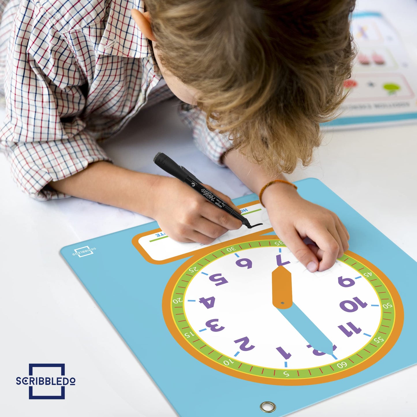Scribbledo Writable Dry Erase Learning Clock For Kids Write & Wipe Demonstration Clock For Kids Learning To Tell Time Classrooms And Homeschool Supplies
