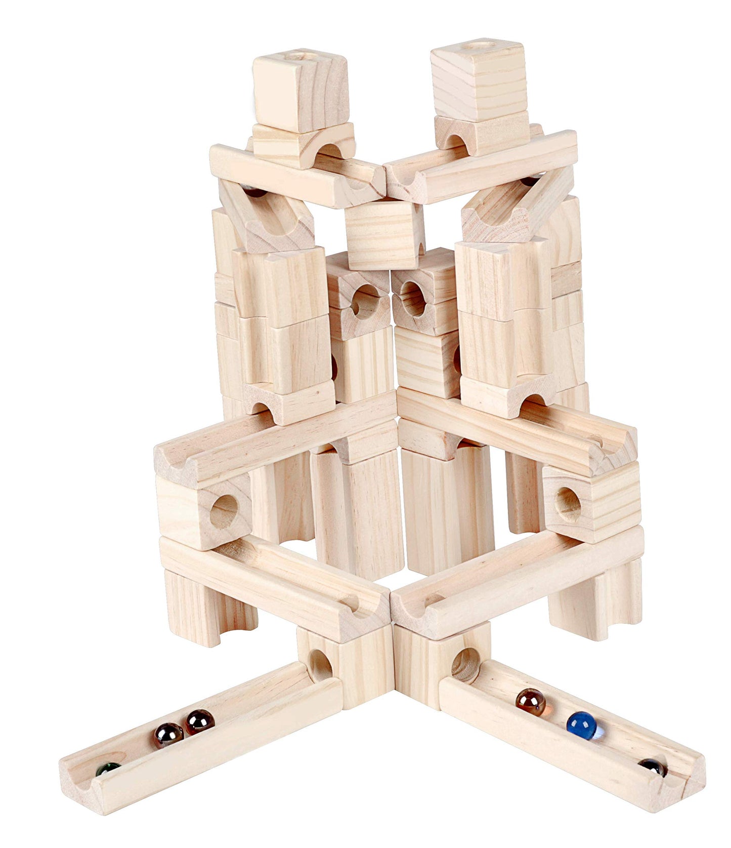 Marble Run Wood Toys, 60 Pieces Wooden Classic Ramps Track Building Construction Block Set Toys For Kids And Toddler