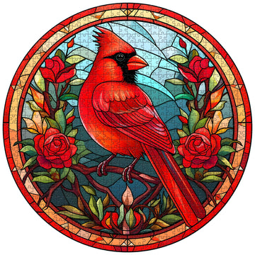 Stained Glass Puzzle Bird Puzzles For Adults 1000 Pieces, Round Cardinal Bird Flower Puzzle, Impossible Hard Challenging Puzzles For Adults, Colorful Stained Glass Jigsaw Puzzle As Wall Art Decor