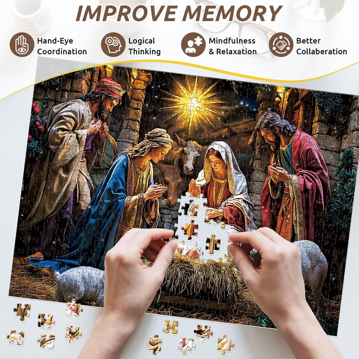 Najiaxiaowu 500 Piece Nativity Puzzle for Adults, Recycled Cardboard, 20.5 x 15 in, Challenging Holiday Game