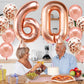 KatchOn Big Rose Gold Number 60 Balloon - 40 Inch Mylar Foil for Birthday & Anniversary Decorations, Confetti Included