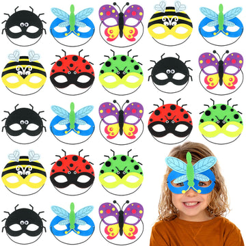 Peryiter 24 Pcs Felt Animal Masks Craft Kit, Includes Spider Dragonfly Bee Butterflies Ladybug Masks With Elastic Rope Diy Theme