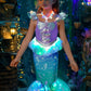 Ledpaty Girls Mermaid Costumes With Bag Little Mermaid Dress For Kids With Accesseries (Green+Purple, L4-5T)