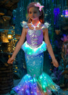 Ledpaty Girls Mermaid Costumes With Bag Little Mermaid Dress For Kids With Accesseries (Green+Purple, L4-5T)