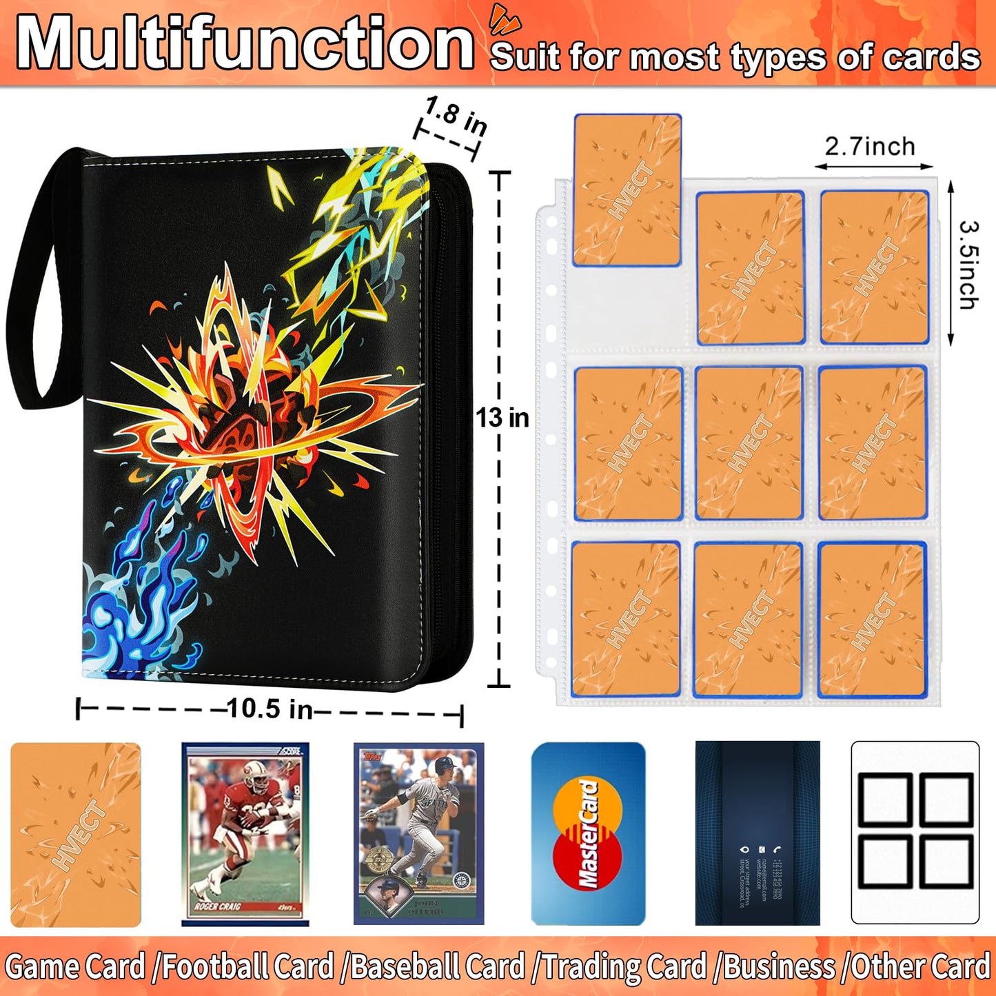 9 Pocket Card Binder for Cards, Trading Card Binder Holder Fits 900 Cards with 50 Removable Sleeves, Card Collection Binder Albu