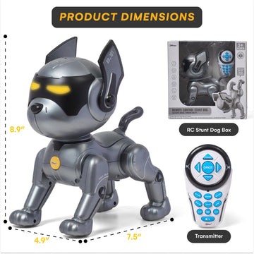Top Race Robot Dog Toy - Interactive Fun And Educational Stem Remote Control Robot Toy For Kids - Dances, Sits, Stands, Barks, Walks - Rechargeable - Plastic Pet Robot - Dark Grey
