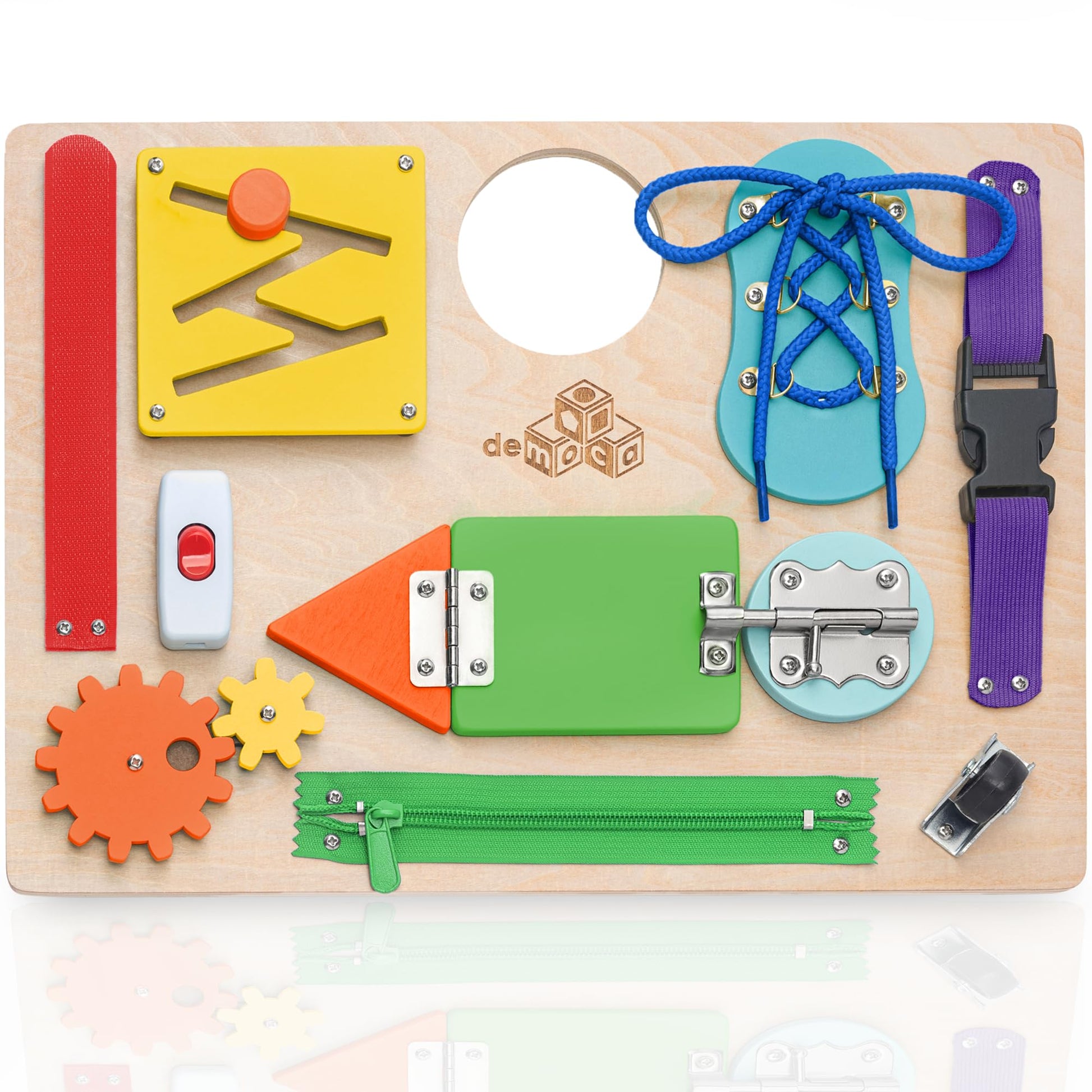 Montessori Busy Board For Toddlers, Premium Wooden Sensory Toddler Busy Board With 10 Preschool Learning Activities For Fine Motor Skills, Activity Kids Travel Toy For Boys & Girls, Packaging May Vary