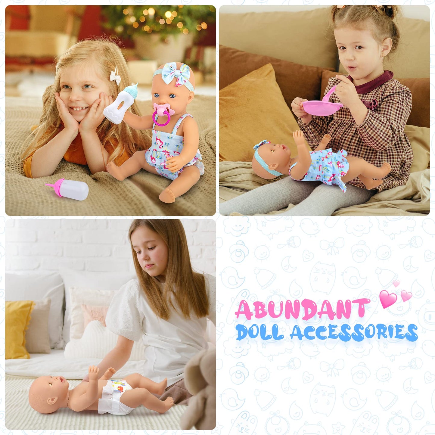 UNICORN ELEMENT 8 Pcs Baby Doll Clothes Set with Diaper Bag, Floral, AGH-1, Textile Materials, Perfect Gift for Kids