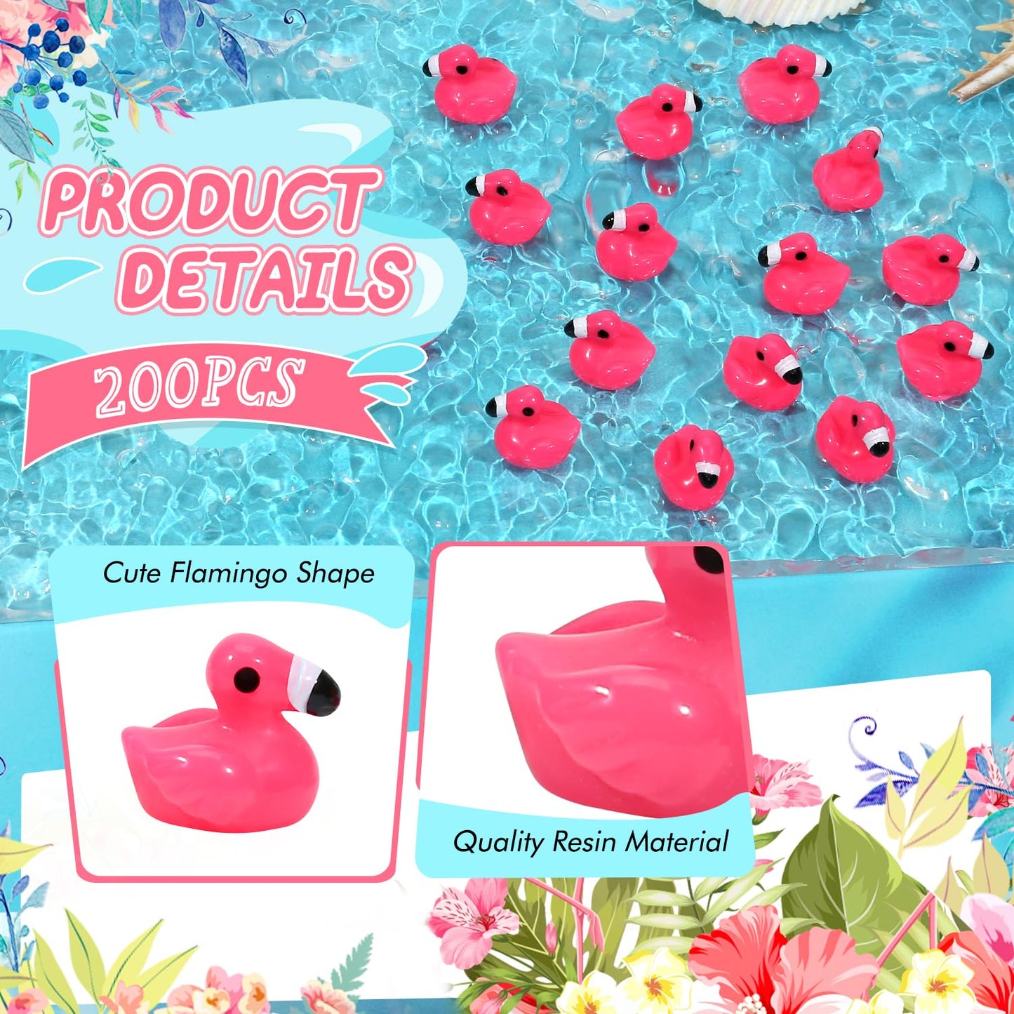 200 Pcs Mini Resin Flamingo Ducks  Pink Flamingo Figurine Tiny Animal Figures for DIY Garden Landscape Aquarium Hide and Seek Dollhouse Birthday Party Gifts