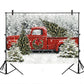 Avezano Christmas Backdrop - Vintage Red Truck with Tree, 8x6ft Vinyl, Winter Snowy Forest for Kids Portraits & Photobooth Props