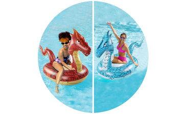 Monsoon [Dragon] Inflatable Pool Floats For Adults Large Ride-On Swimming Pool Float Floatie With Handles - Red