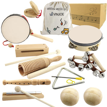 VINJOE Wooden Music Set-Kids Musical Instruments Toys, Natural Wood Percussion Instruments Toy for Kids Preschool Education Baby