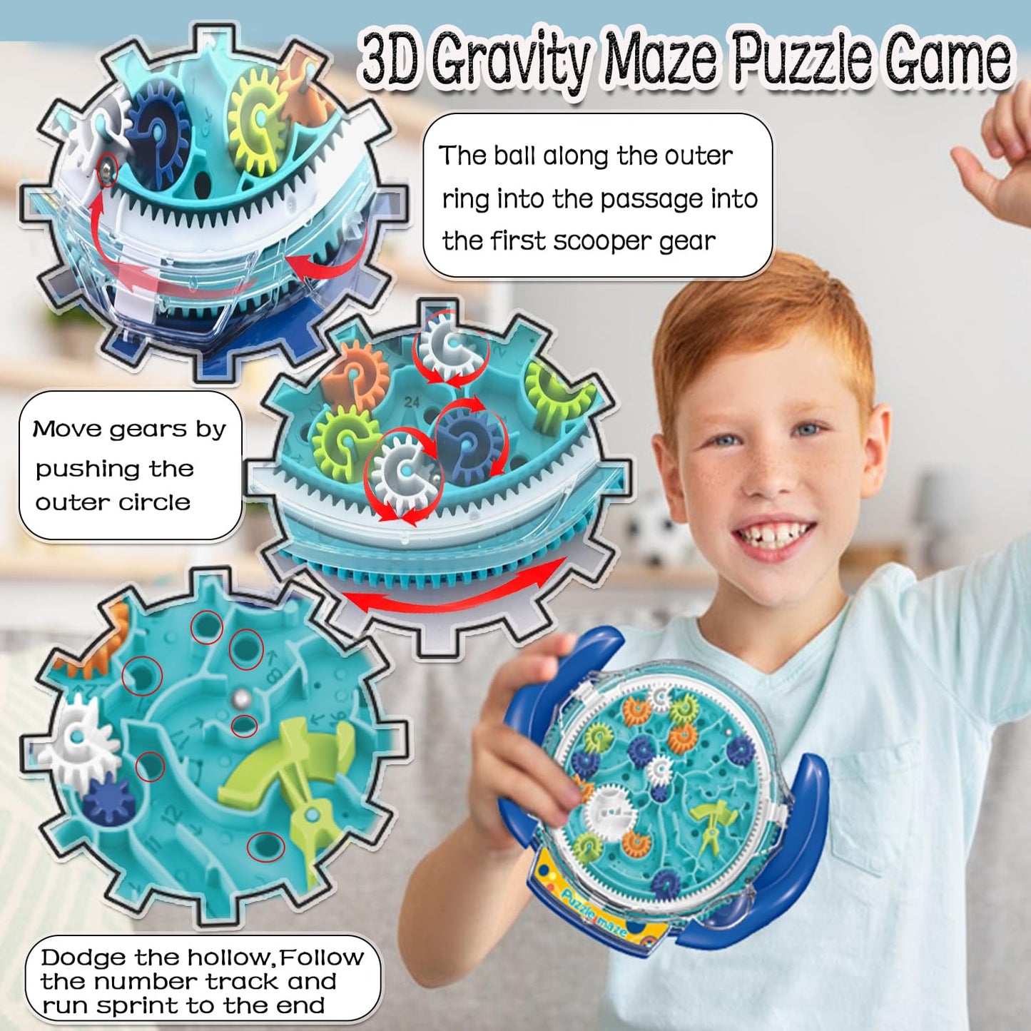mom&myaboys JRD&BS WINL 3D Maze Game Brain Teaser Puzzles, Blue, 6"x8", Plastic, Ages 8-10, Fun Travel Game for