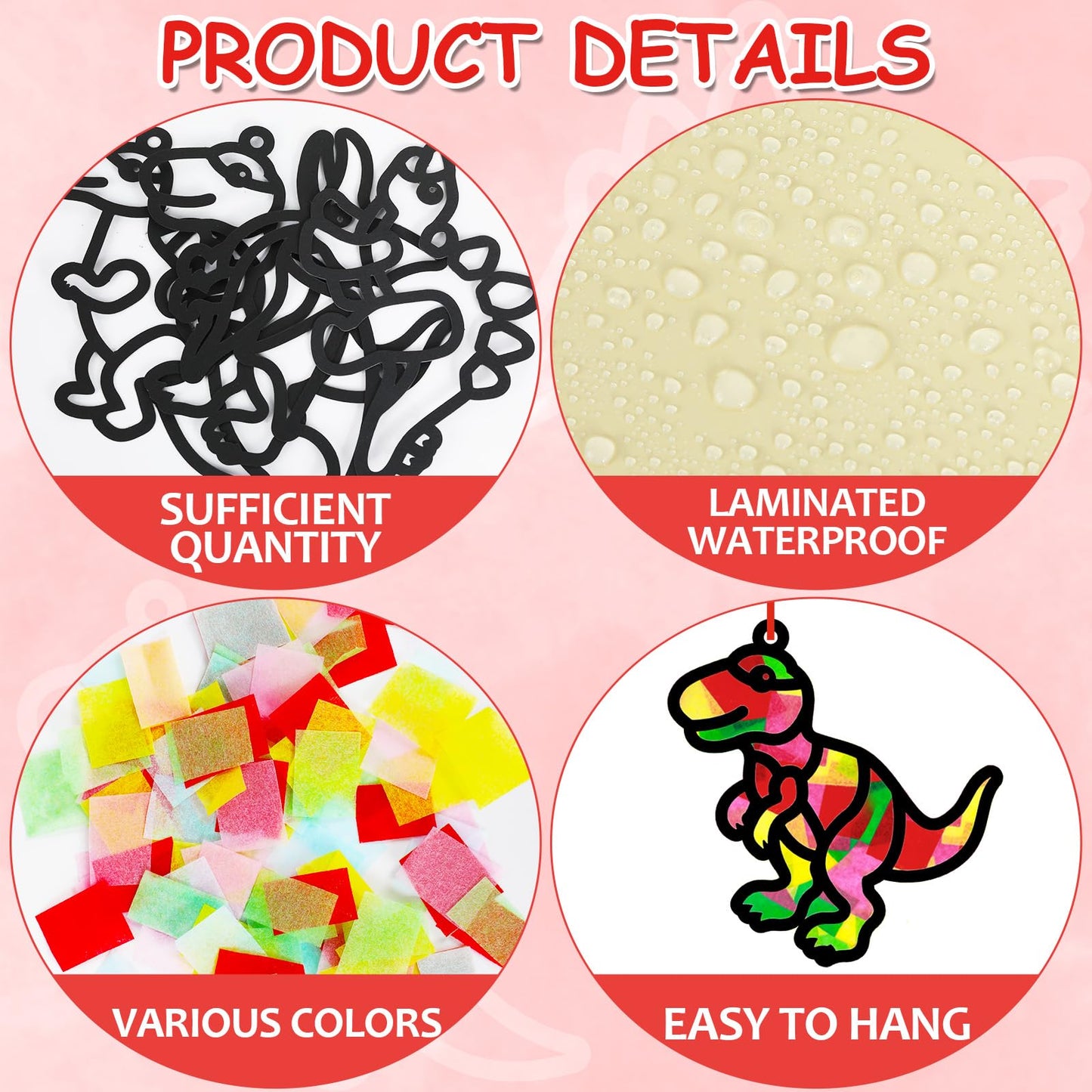 Qyeahkj 36 Set Dinosaur Suncatchers Crafts for Kids DIY Dinosaur Tissue Paper Crafts Window Stained Glass Effect Dino Hanging De