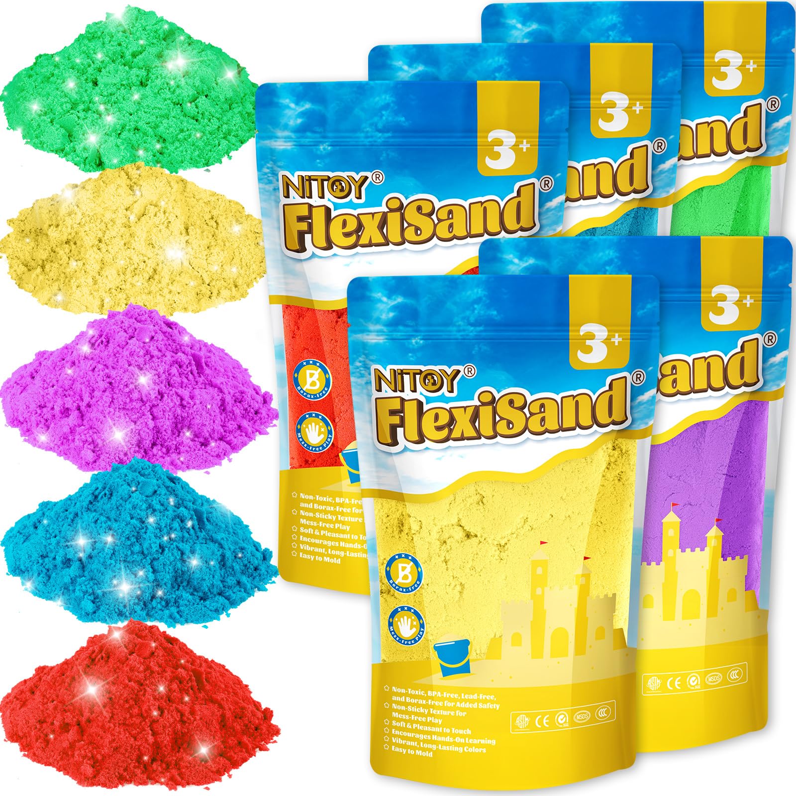 NiToy FlexiSand 11 lbs Moldable Self-Sticking Sand, Never Dries Out Fun for 3 Years and Up Kids Bulk Refill for Sensory Sand Box