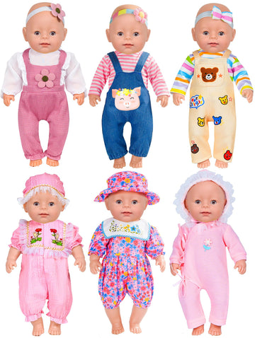 6 Sets 14-16 Inch Baby Doll Accessories Baby Doll Clothes - Dress Outfits Headbands Accessories Fits New Born 43Cm Baby Doll, 15 Inch Baby Doll