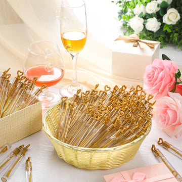 Foilswirl 300 Pcs Mini Wedding Bubble Wand Bulk Gold Heart Bubble Wands Wedding Favors Individual Mini Bubble Wand Favors For We
