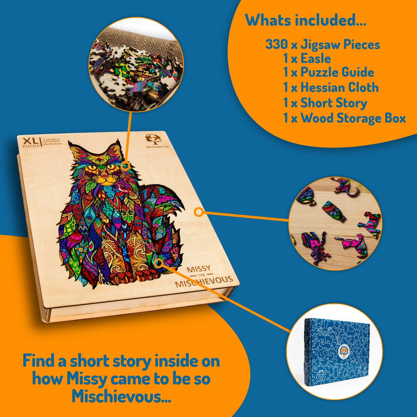 Wooden Jigsaw Puzzles For Adults Xl 330 Piece (18   X12.7   ) - Cat Wood Puzzle For Adults By The Puzzled Tree Unique Puzzles