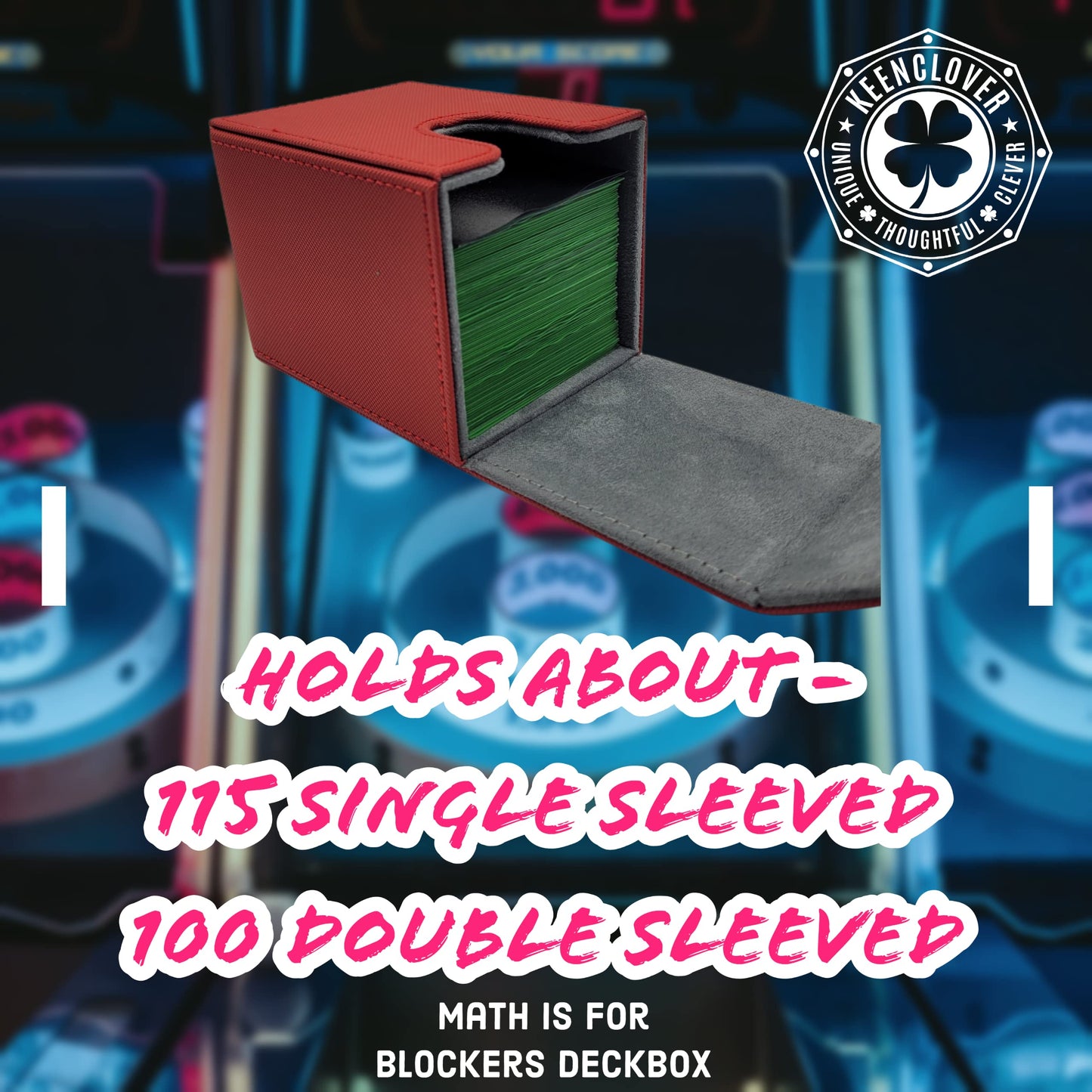 JGFinds KeenClover Card Deckbox for CCG TCG, Holds 100-115 Sleeved Cards, PVC Free Deck Box 4x3x3, Strong Magnet Flip (Math Is F