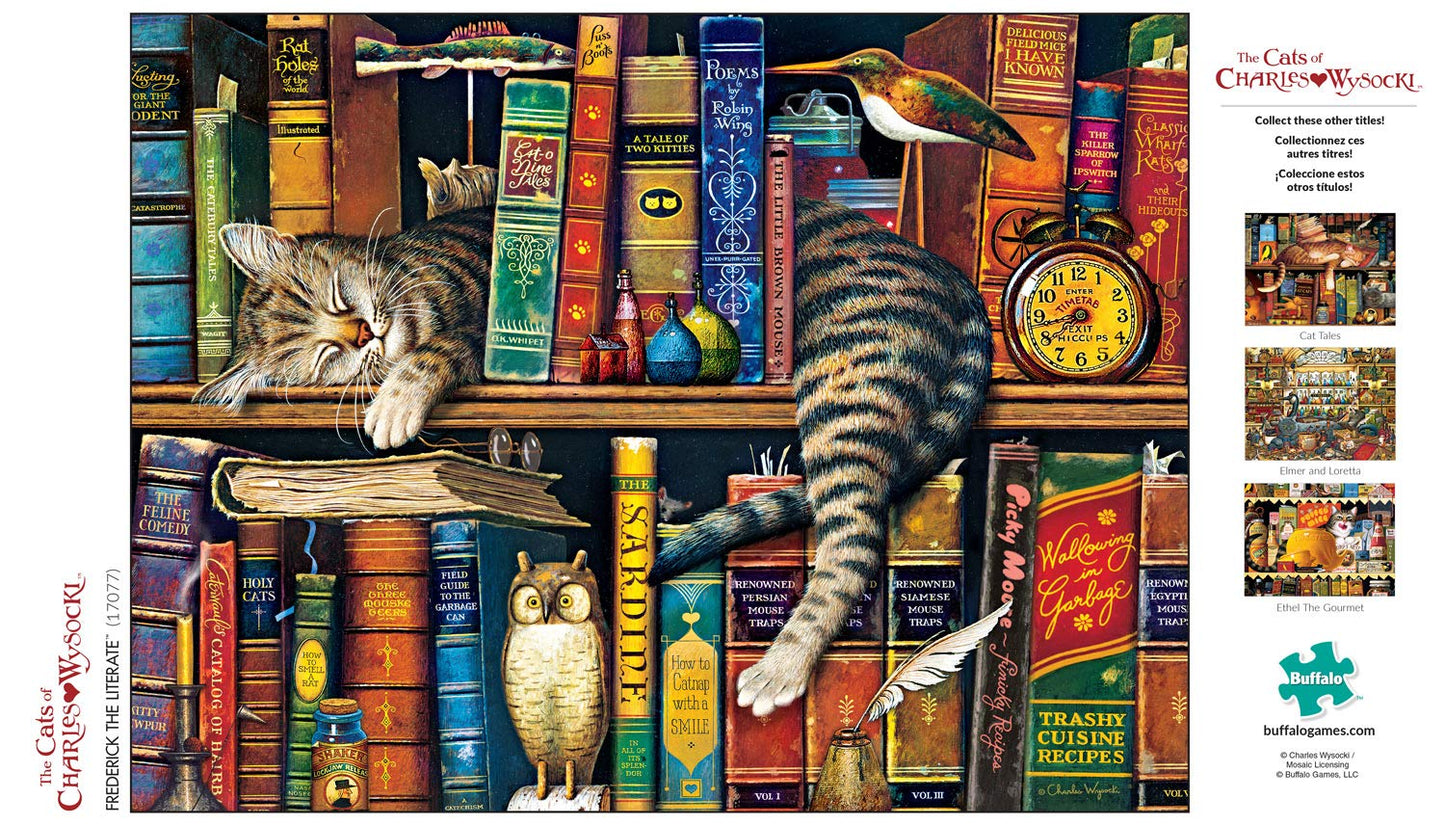Buffalo Games Frederick the Literate 750 Piece Jigsaw Puzzle, Multicolor, 24"L X 18"W, Cardboard, Model 17077