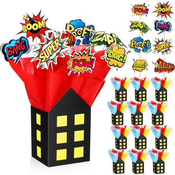 Soulchen 12 Sets Hero Themed Party Centerpieces Decorations Hero Action Sign Table Toppers with City Box Circus Sound Effect Cut