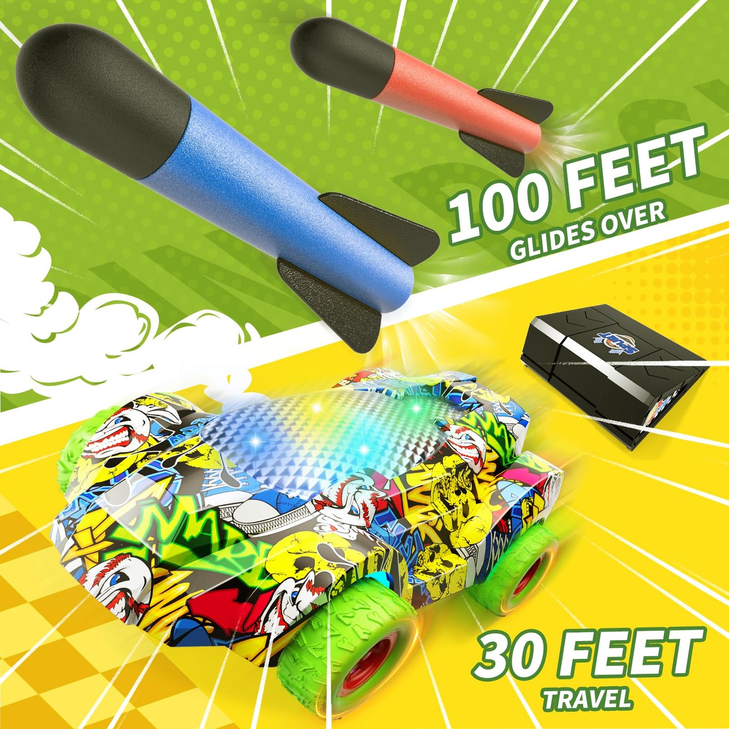 Bennol Toddler Toys Gifts for 3 4 5 6 Year Old Boys, 6 Foam Rocket & 2 Car Launcher Outdoor Outside Toys for Kids Toddlers Boys,
