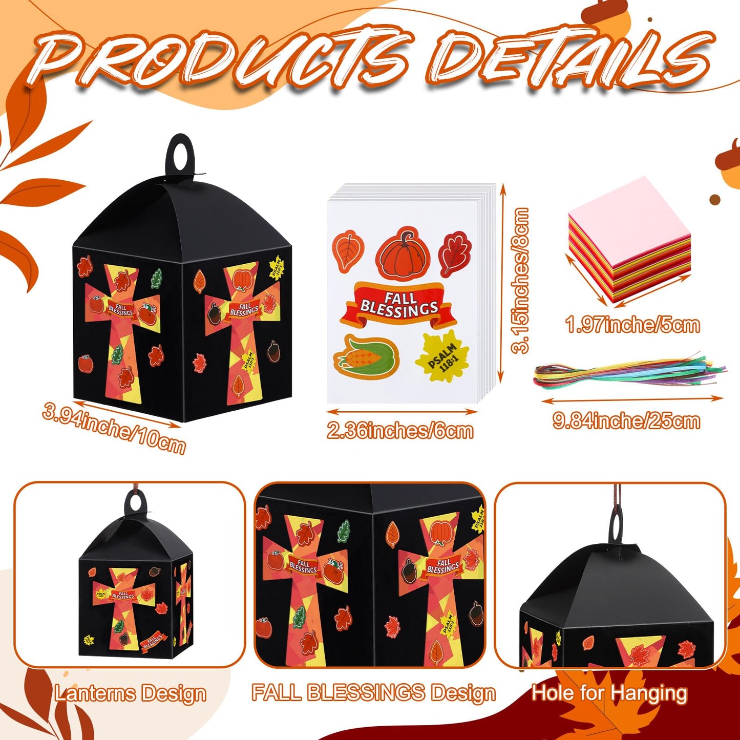 VIHOSE 16 Sets Thanksgiving Day Crafts Christian Fall Crafts Religious Cross Fall Blessing Tissue Paper Lantern Kit Bulk DIY Chr