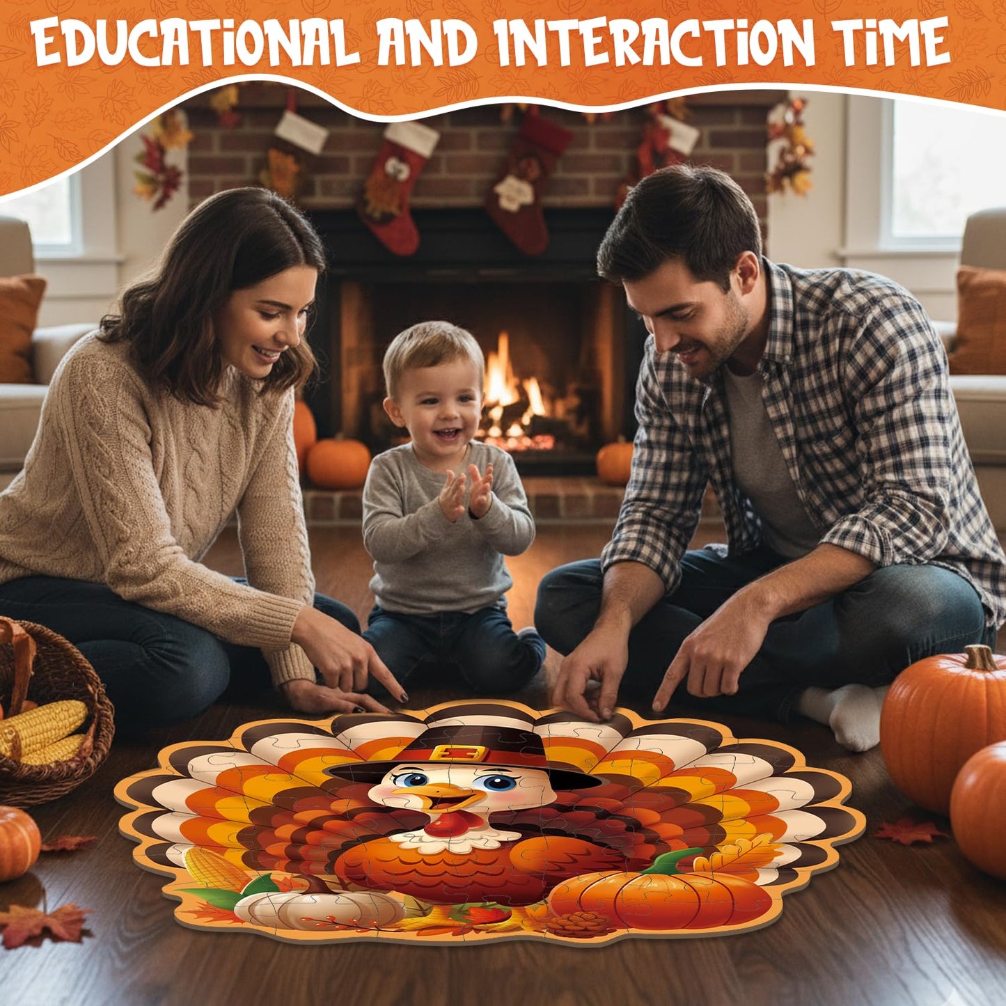 Thangskgiving Gifts for Kids with 45pcs Turkey Floor Puzzles Jumbo Jigsaw Puzzles Fall Gifts for Boy Girls