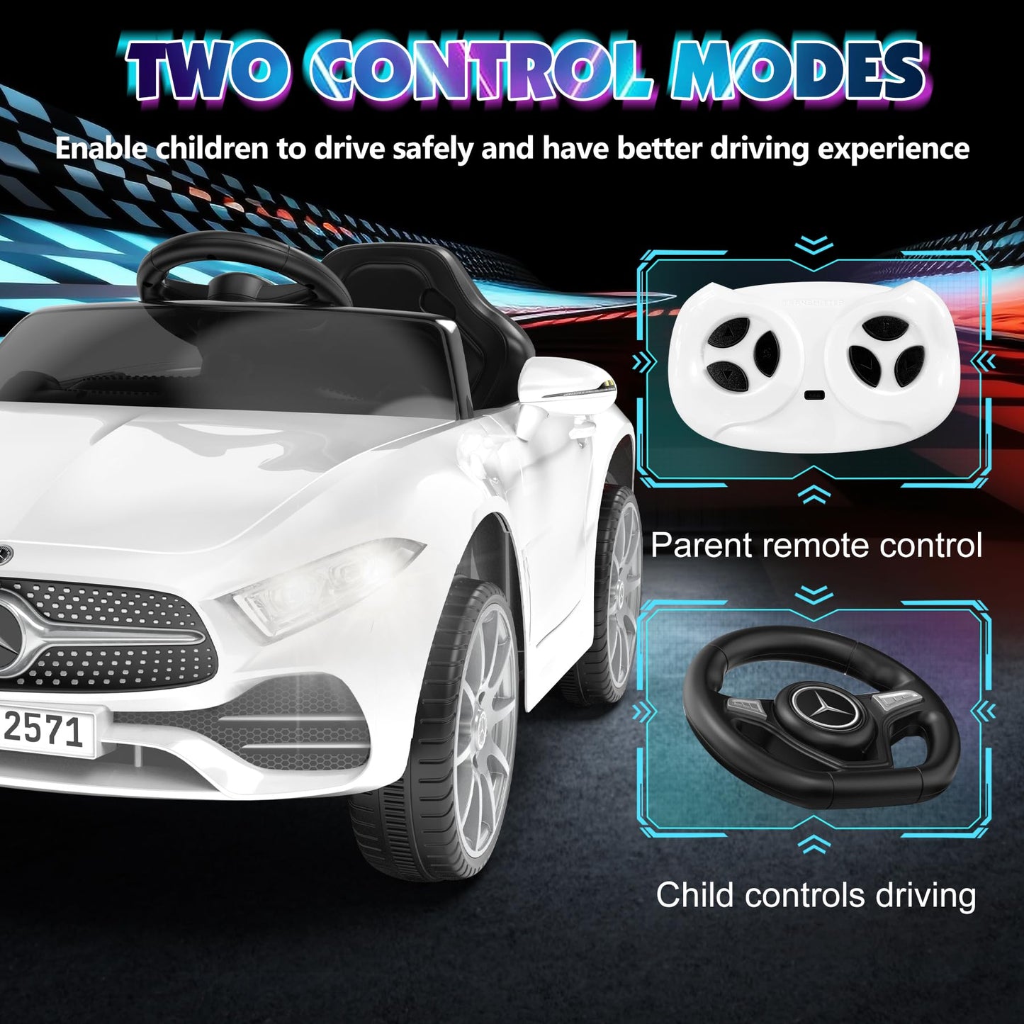 12V Kids Ride On Car With 2.4G Remote Control,Battery Powered Electric Car Ride On Vehicle Double Doors, 5 Point Safety Belt,Led Light (Sc-White)