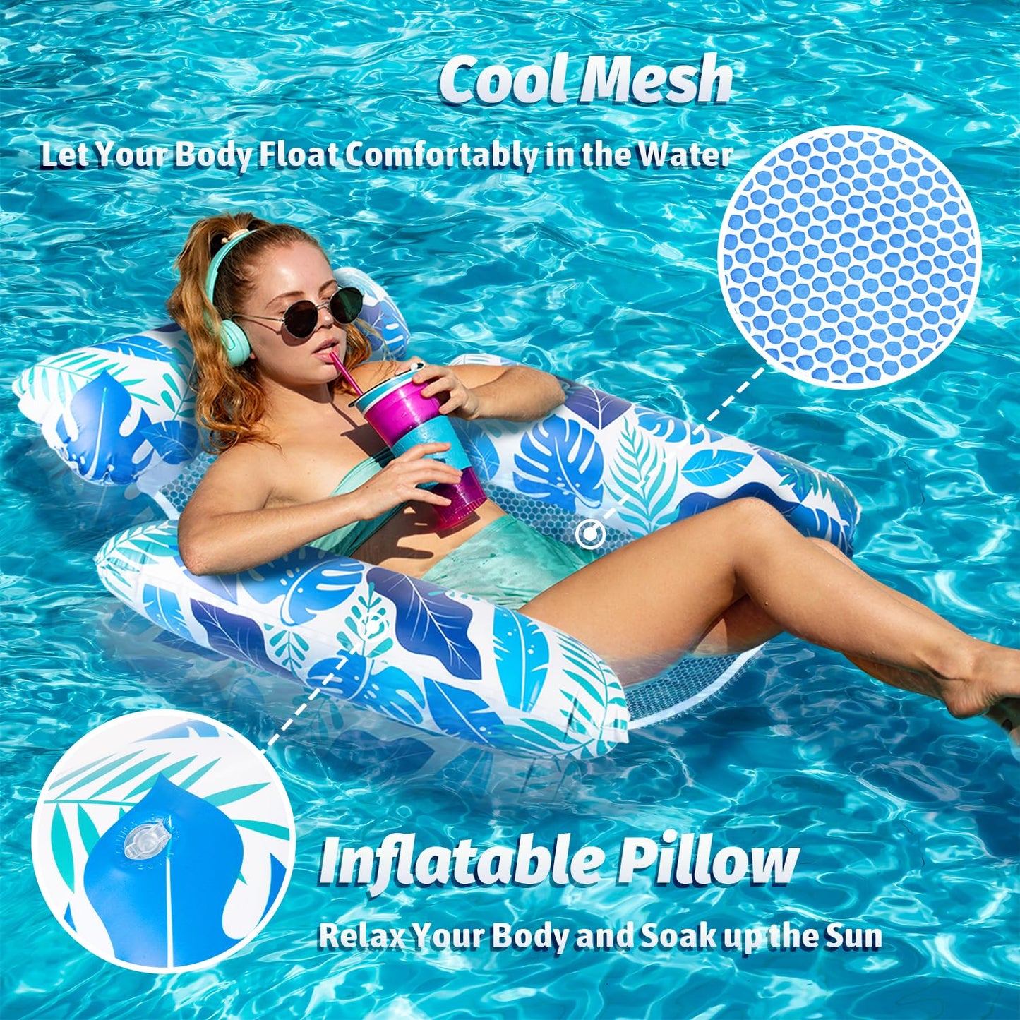 GXFCHLKJ 2 Pack Pool Floats  Pool Floats mature-themed  4 in 1 Swimming Pool Floaties Accessories Blow Up Pool Noodles  Inflatable Pool Toys Floating Hck for Summer Party Water Beach Lake