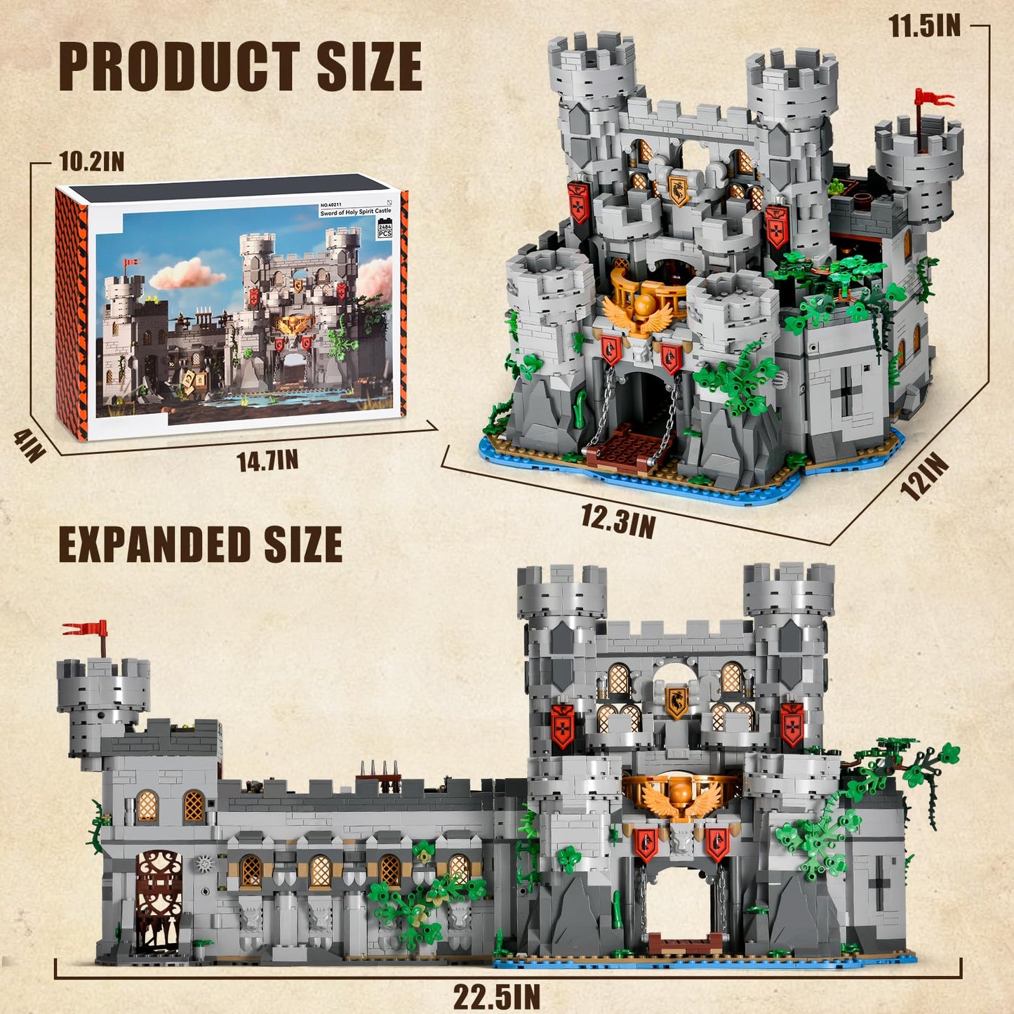 BNG 2in1 Medieval Castle Building Set mature-themed Knights Castle Architecture Model Home Office Decor Collection Building Blocks Toy Creative Gift for Teen 14+(2484PCS)