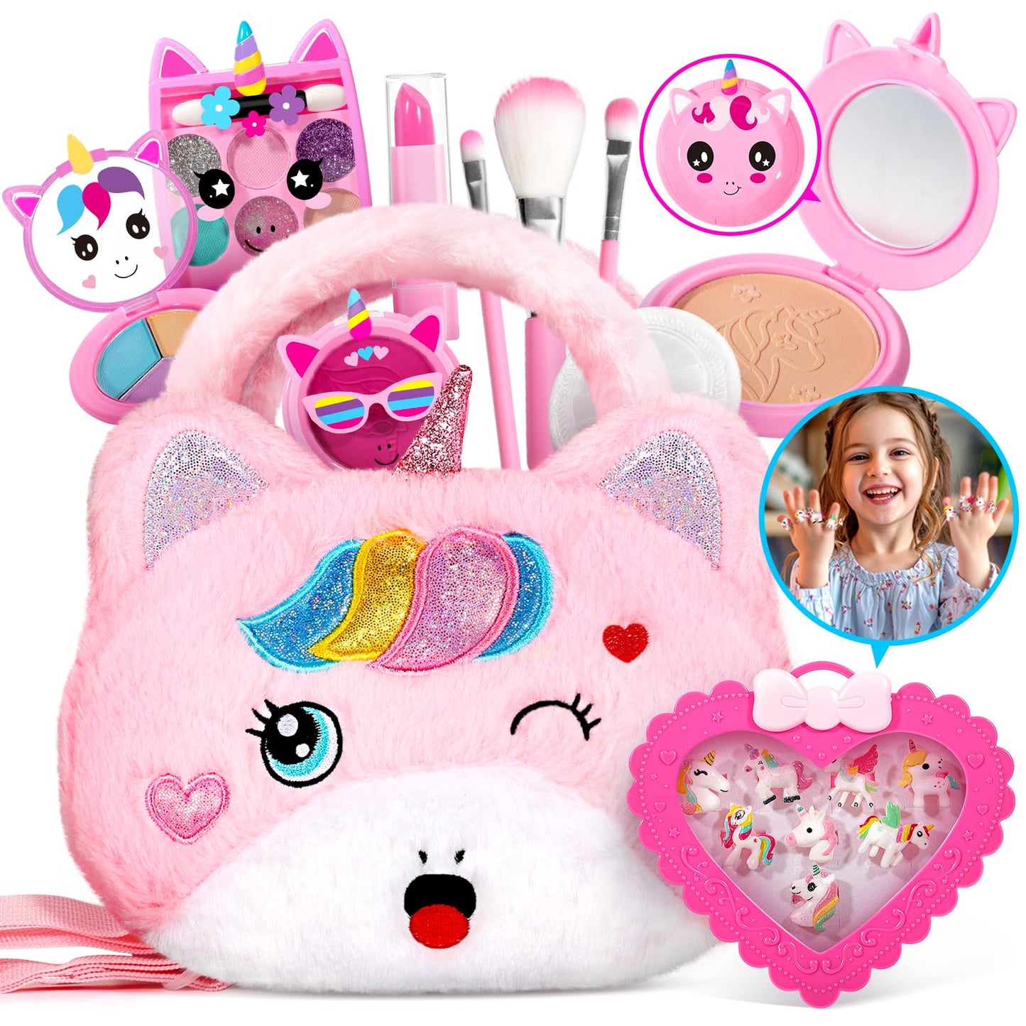 ULOVEME Kids Real Makeup Kit for Little Girls - Real, Non Toxic, Washable Make Up Toy - Umicorn Toys Gift for 3 4 5 6 7 8 9 10 1