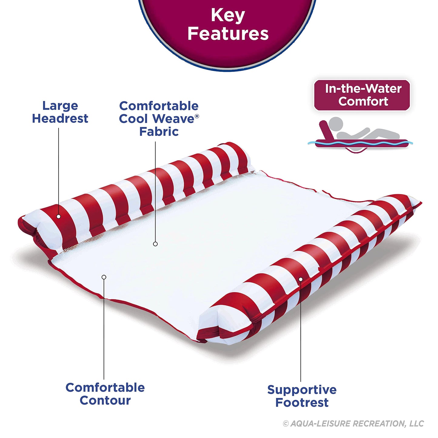 Aqua 2-In-1 Catalina Xl Pool Float & Hammock – 1-2 Person, Multi-Purpose, Inflatable Pool Floats For Adults – Burgundy/White Stripe