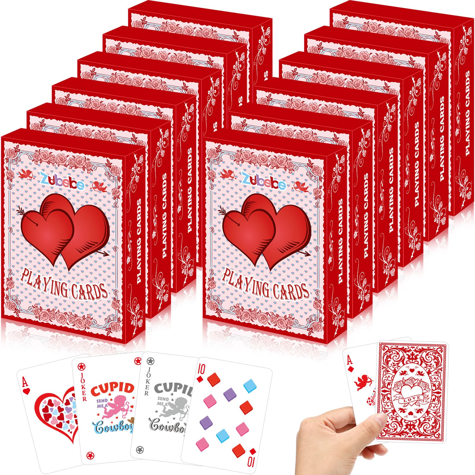 Zubebe 24 Pack Heart Playing Card Valentine'S Day Poker Cards Bulk Vintage Cupid Party Game Standard Index Decks For Adult Famil