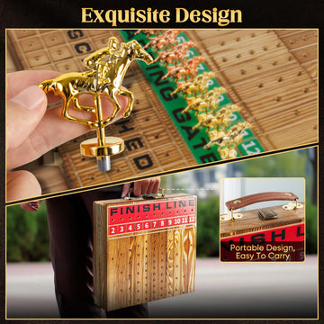 Horse Racing Game, Foldable Solid Wood Horse Games, Horse Race Board Game With 11 Metal Race Horses, Two Dice And Two Boxes Of C