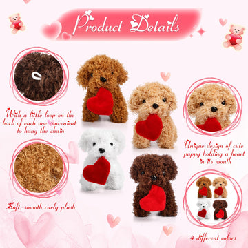 Syhood 20 Pcs Mini Plush Dogs 4.72 Inches Puppy Dog With Filled Heart And Keychain Cute Stuffed Animal Soft Toy Party Favor For Christmas Valentine Goodie Bag Birthday Party Gift, 4 Colors