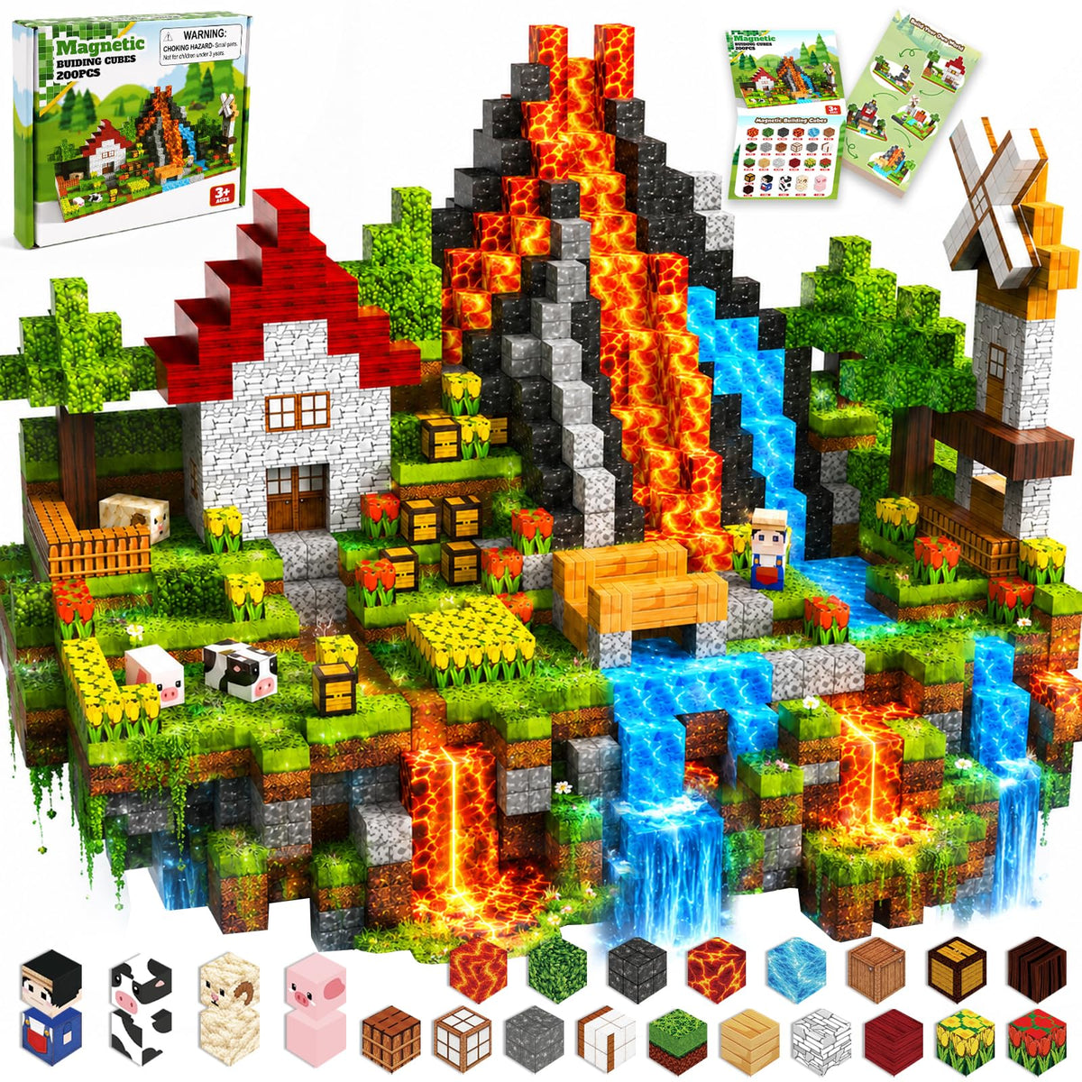 MYDOVA Magnetic Blocks 200 Pcs STEM Magnetic Tiles Building Cubes for Kids