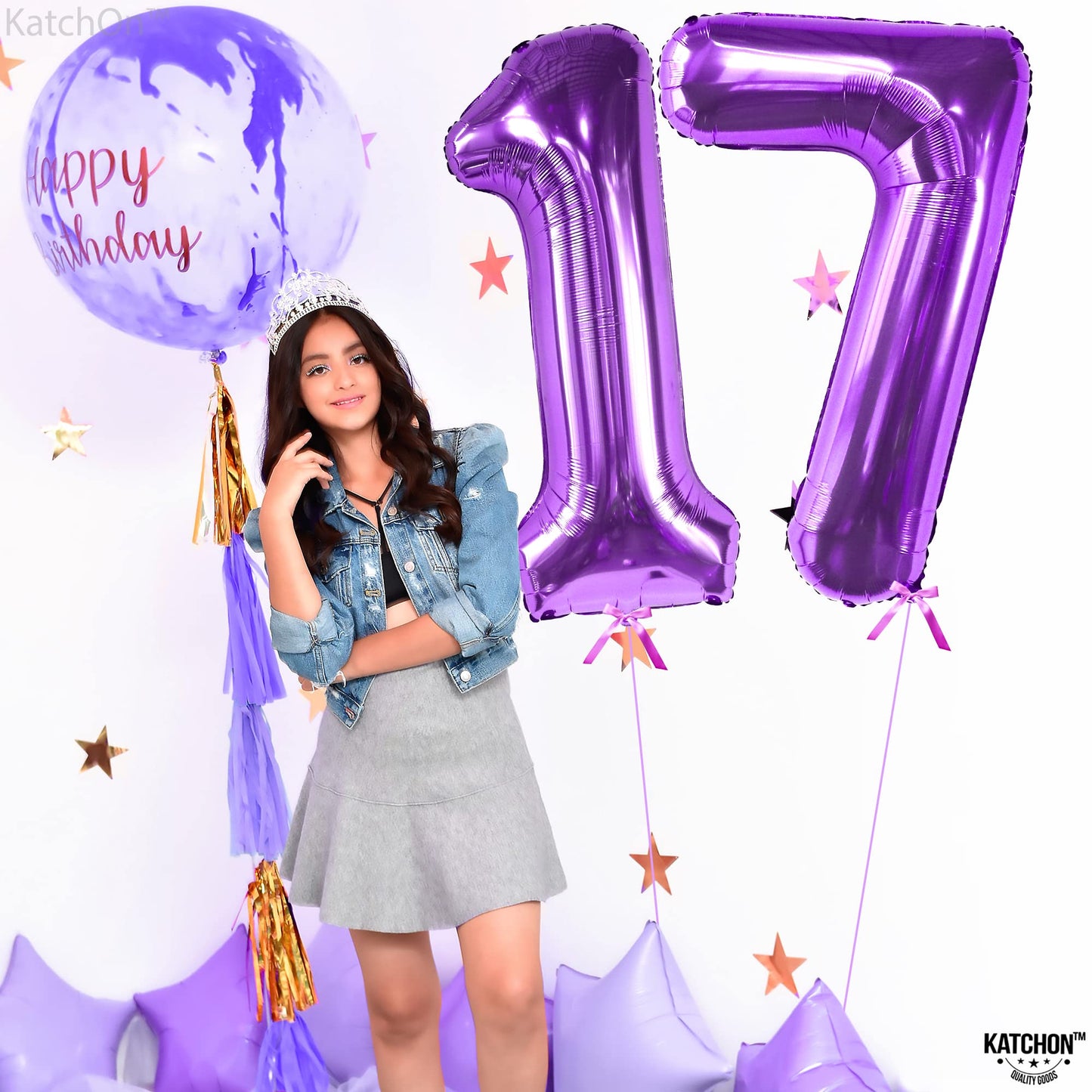 Katchon, Giant Purple 17 Balloon Numbers - 40 Inch | Happy 17Th Birthday Decorations, 17 Birthday Balloons | Number 17 Balloons For Happy Birthday Decorations | 17 Number Balloons
