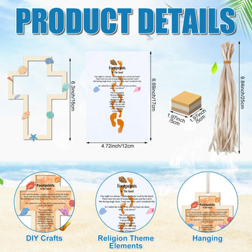 Sinload 24 Sets Footprints in The Sand Cross Religious Crafts Tissue Paper Sunday School Crafts Kits DIY Hanging Ornament Cross