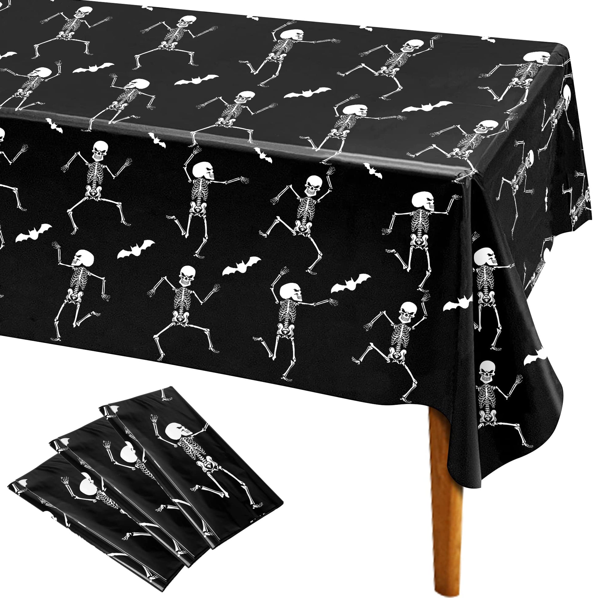 Iceyyyy 3-Pack Disposable Skeleton Tablecloth - 54 x 108, Plastic, Waterproof, Rectangular, Halloween Table Cover for Ghost Them