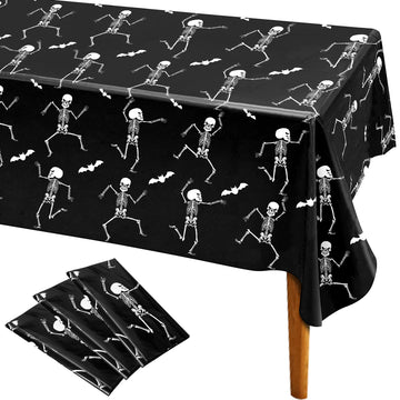 Iceyyyy 3-Pack Disposable Skeleton Tablecloth - 54 x 108, Plastic, Waterproof, Rectangular, Halloween Table Cover for Ghost Them