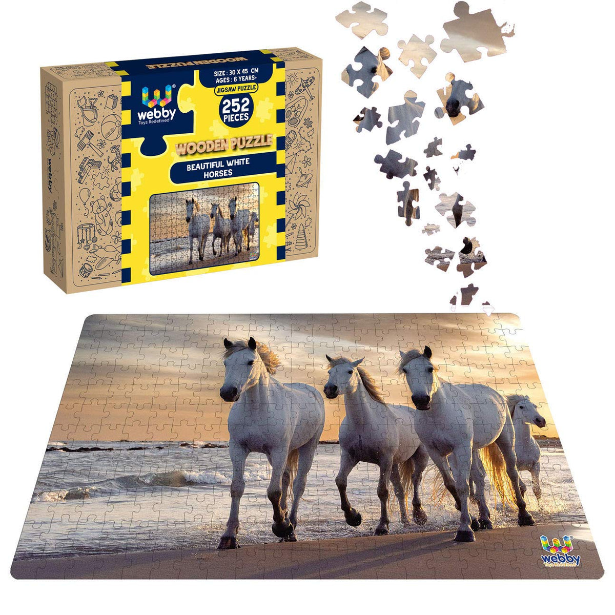 Webby Kid Beautiful White Horses Wooden Jigsaw Puzzle, 252 Pieces