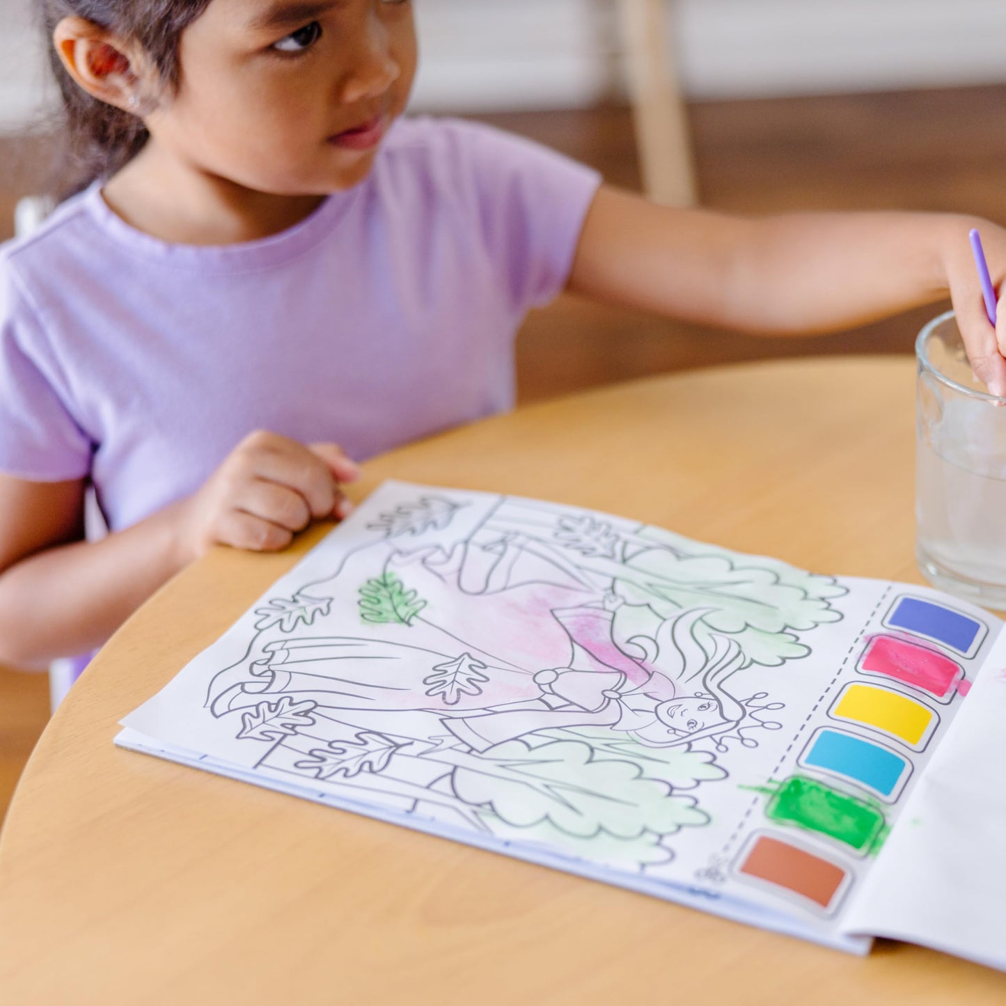 Melissa & Doug Paint With Water - Princess, 20 Perforated Pages With Spillproof Palettes