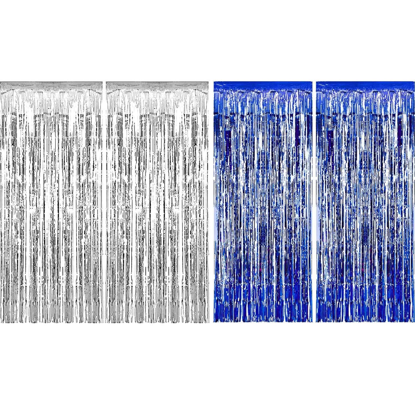 Sumind 4 Pack Foil Curtains Metallic Fringe Curtains Shimmer Curtain for Birthday Wedding Party Christmas Decorations (Silver an