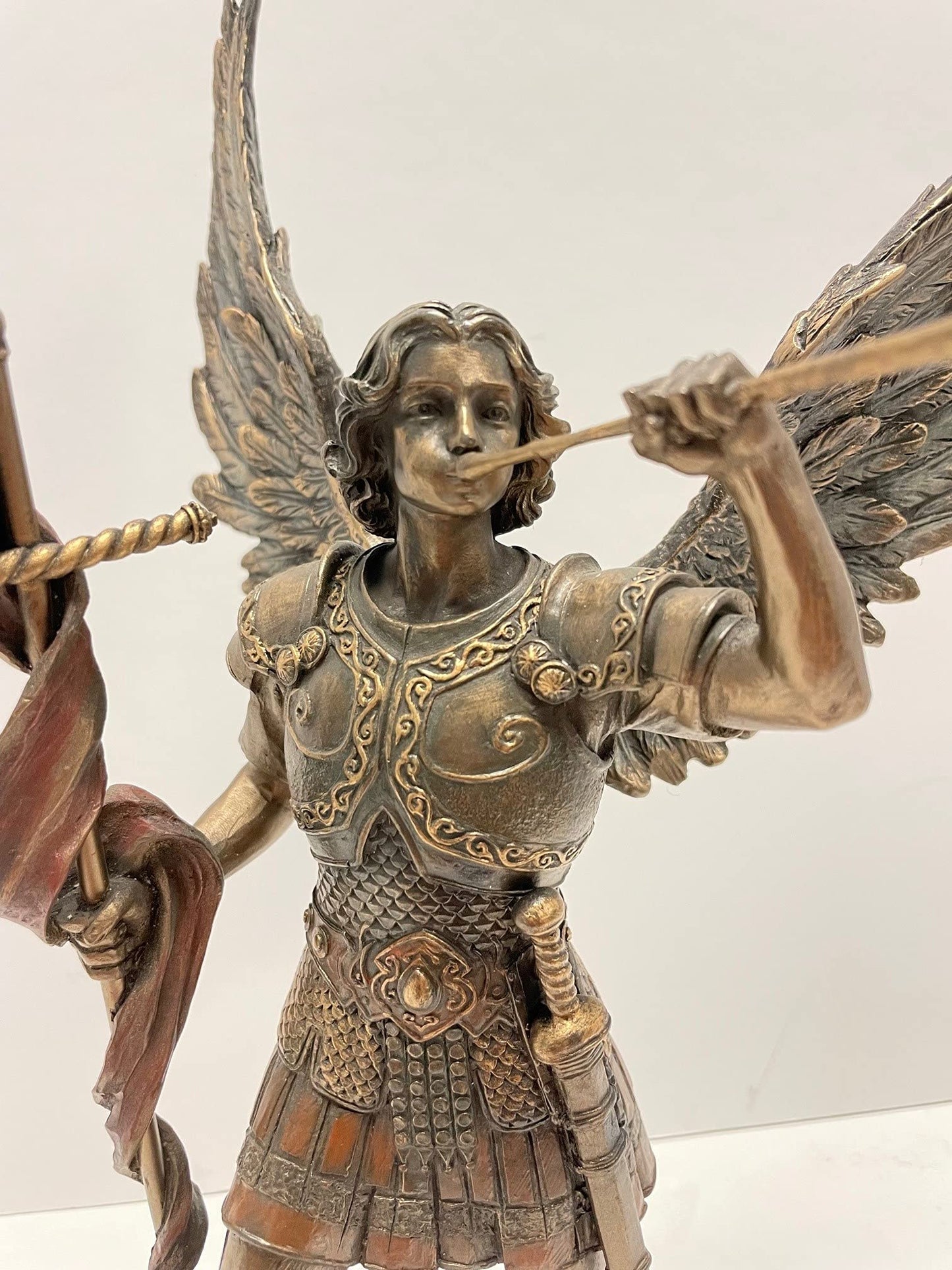 Unknown 13 Inch Cold Cast Bronze Figurine - Archangel Saint Gabriel with Horn, 7.48"x6.11"x2.99"